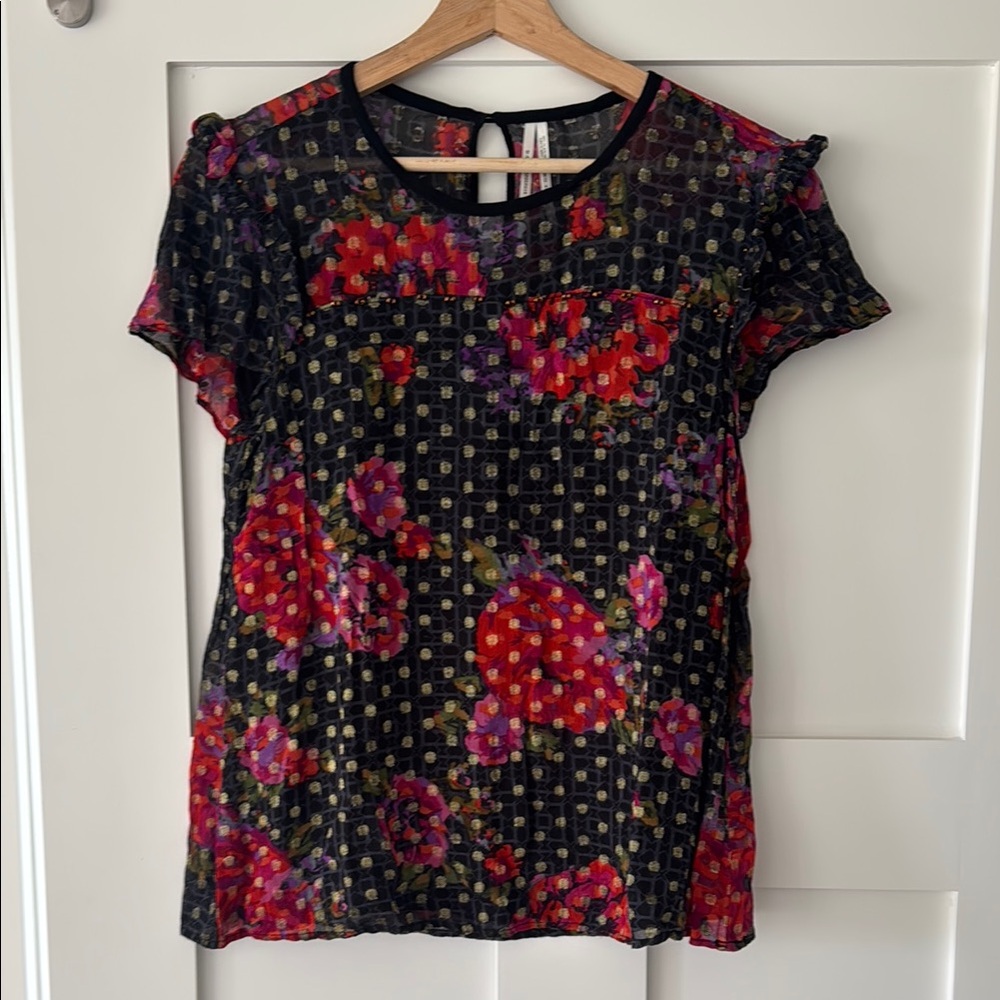 Floral Black and Red Women's Top